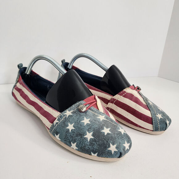 Mad Love Shoes - Mad Love Flats Stars and Strips USA Pattern Slip on Women's Size 11